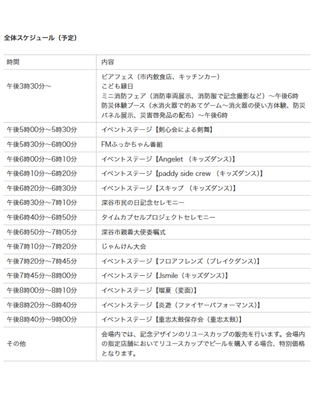 ビアフェスステージパフォーマンススケジュール